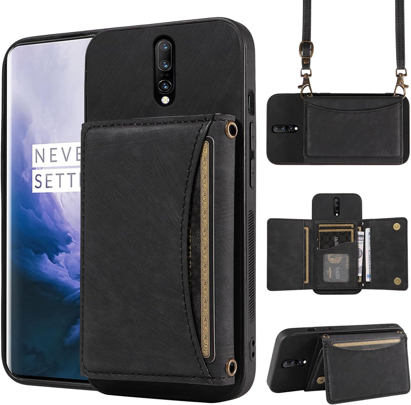 OnePlus 7 Pro Wallet Cover Crossbody Shoulder Strap and Leather Credit Card Holder - Gorilla Cases