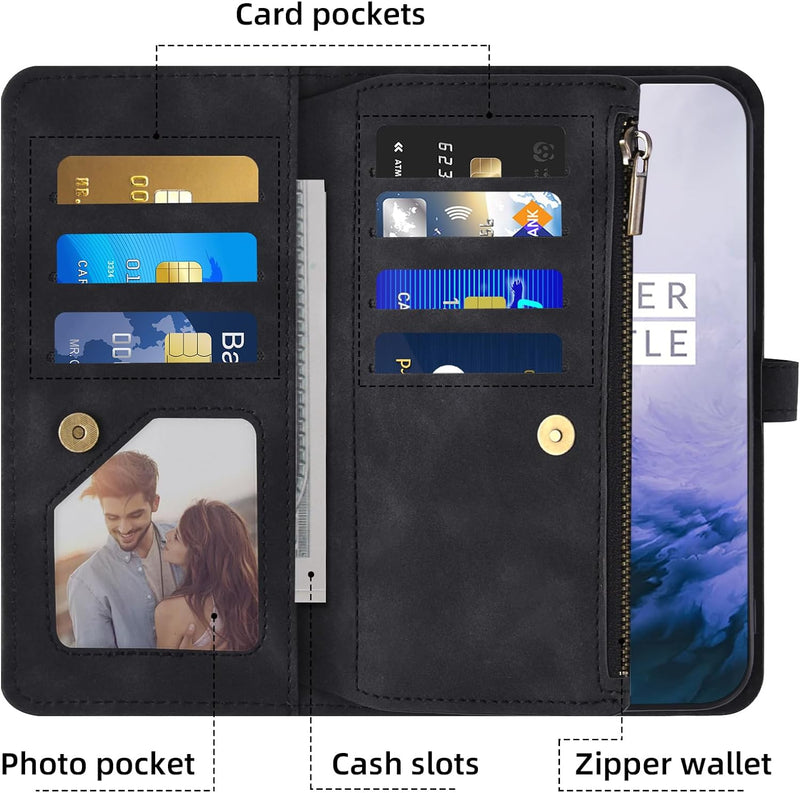 OnePlus 7 Pro Wallet Cover Screen Protector Crossbody Zipper Card Holder - Gorilla Cases