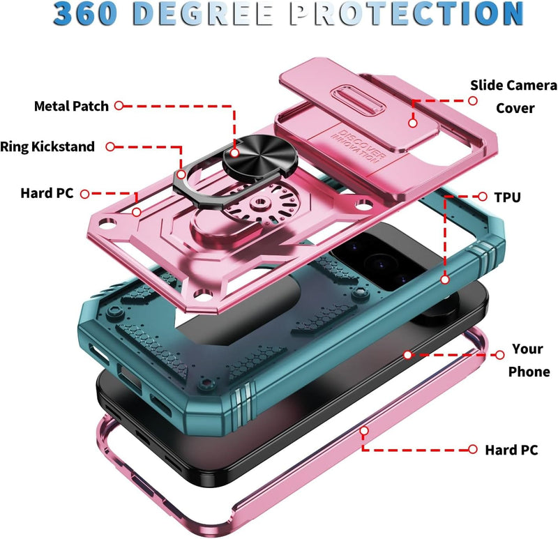 Pixel 10 Pro XL 360° Metal Rotated Ring Heavy Duty Case