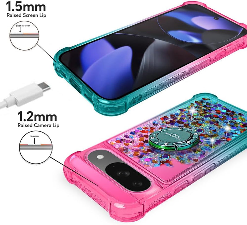 Pixel 9 Case Pixel 9 Pro Case Ring Moving Liquid Holographic Sparkle Glitter Case Diamond Protective Case - Gorilla Cases