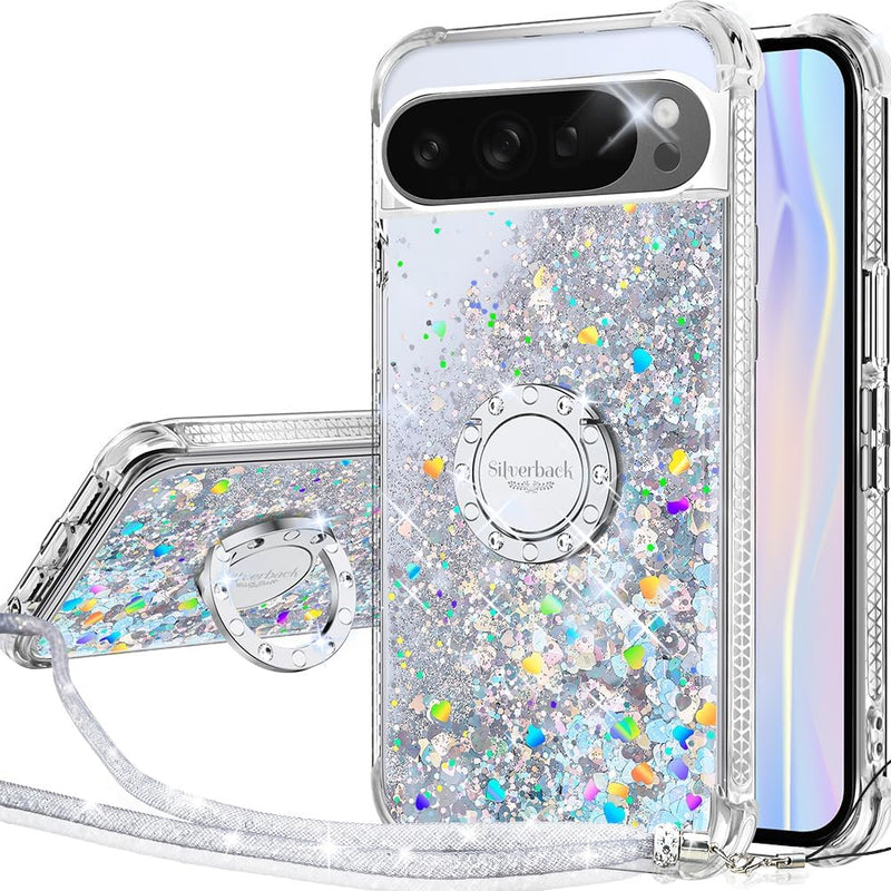 Pixel 9 Case Pixel 9 Pro Case Ring Moving Liquid Holographic Sparkle Glitter Case Diamond Protective Case - Gorilla Cases