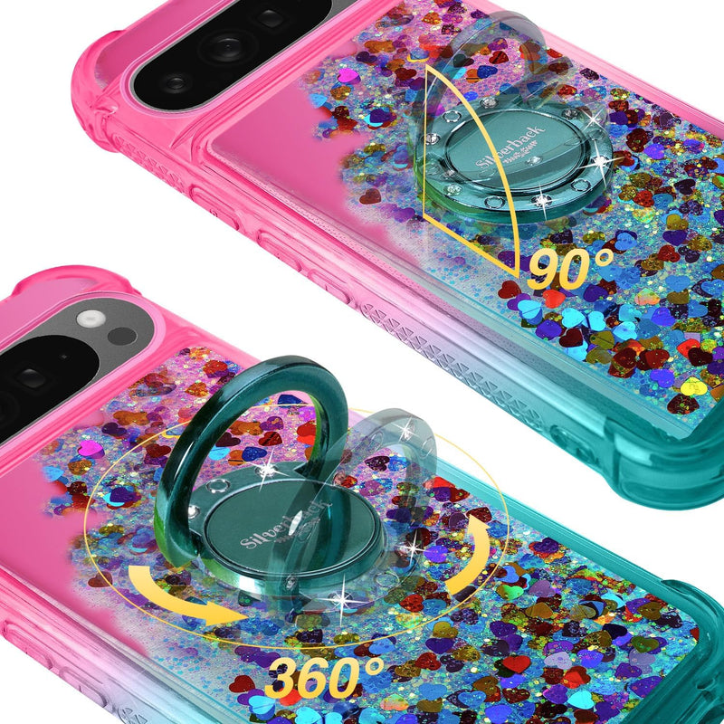 Pixel 9 Case Pixel 9 Pro Case Ring Moving Liquid Holographic Sparkle Glitter Case Diamond Protective Case - Gorilla Cases