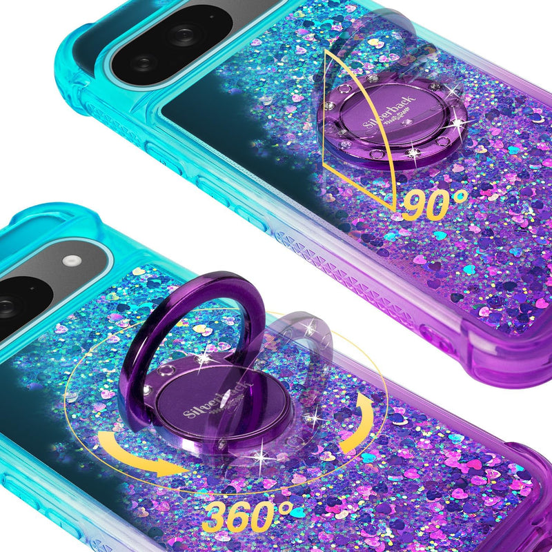 Pixel 9 Case Pixel 9 Pro Case Ring Moving Liquid Holographic Sparkle Glitter Case Diamond Protective Case - Gorilla Cases