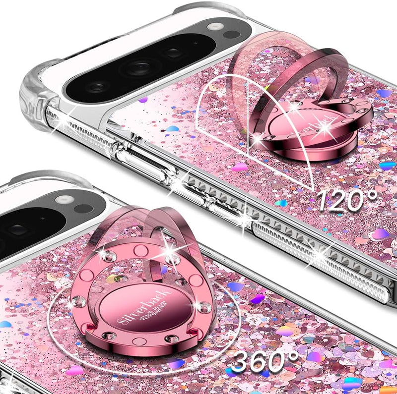 Pixel 9 Case Pixel 9 Pro Case Ring Moving Liquid Holographic Sparkle Glitter Case Diamond Protective Case - Gorilla Cases