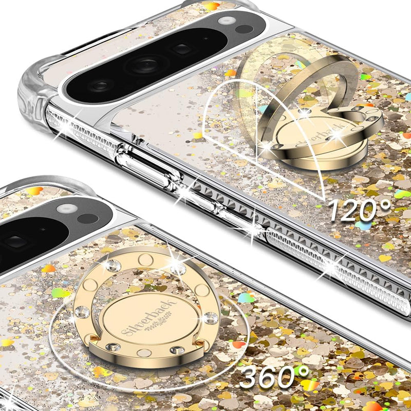 Pixel 9 Case Pixel 9 Pro Case Ring Moving Liquid Holographic Sparkle Glitter Case Diamond Protective Case - Gorilla Cases