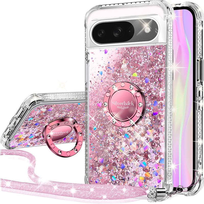 Pixel 9 Case Pixel 9 Pro Case Ring Moving Liquid Holographic Sparkle Glitter Case Diamond Protective Case - Gorilla Cases