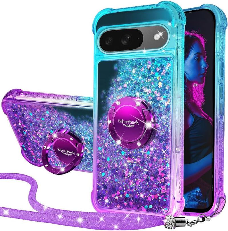 Pixel 9 Case Pixel 9 Pro Case Ring Moving Liquid Holographic Sparkle Glitter Case Diamond Protective Case - Gorilla Cases