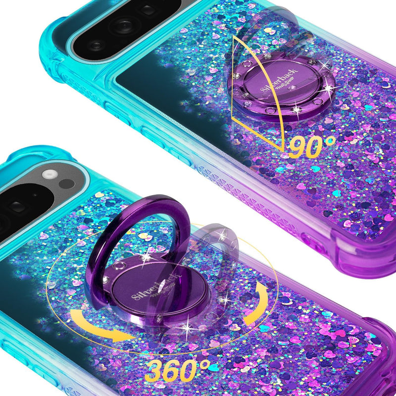 Pixel 9 Case Pixel 9 Pro Case Ring Moving Liquid Holographic Sparkle Glitter Case Diamond Protective Case - Gorilla Cases