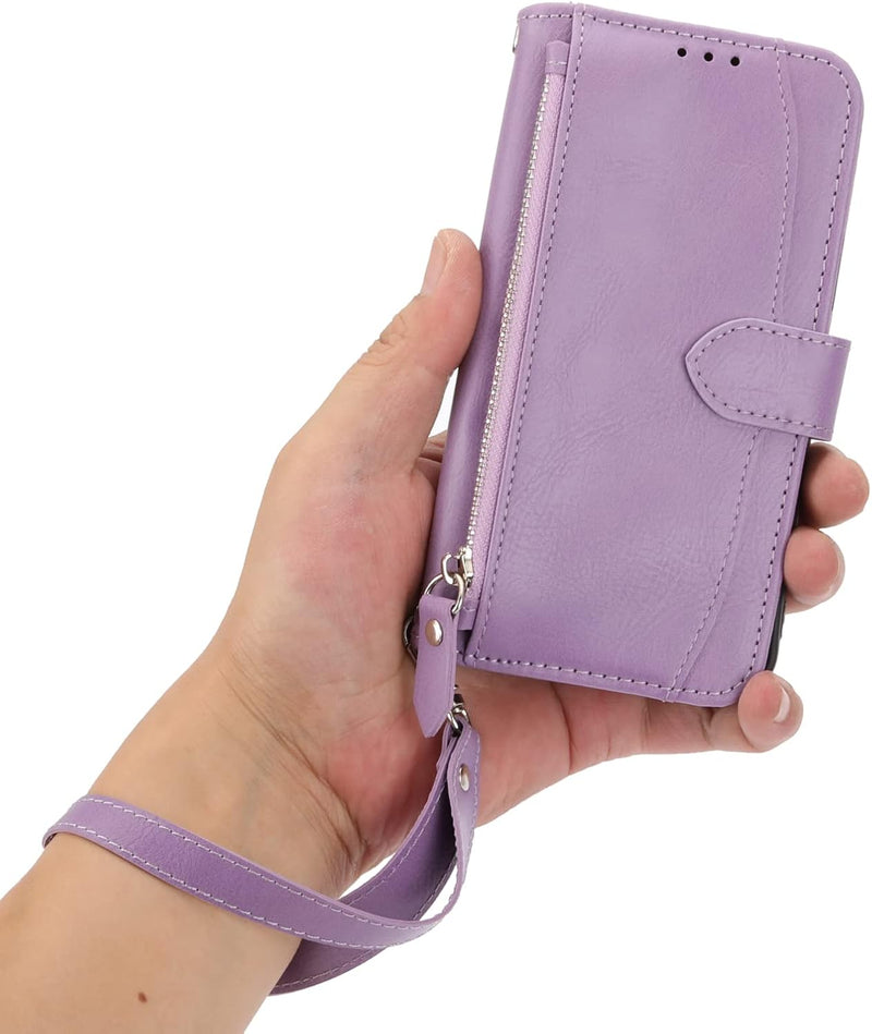 Pixel 9 Pro Case Wallet with Card Holder Zipper Pouch Flip Phone Case Compatible Purple - Gorilla Cases