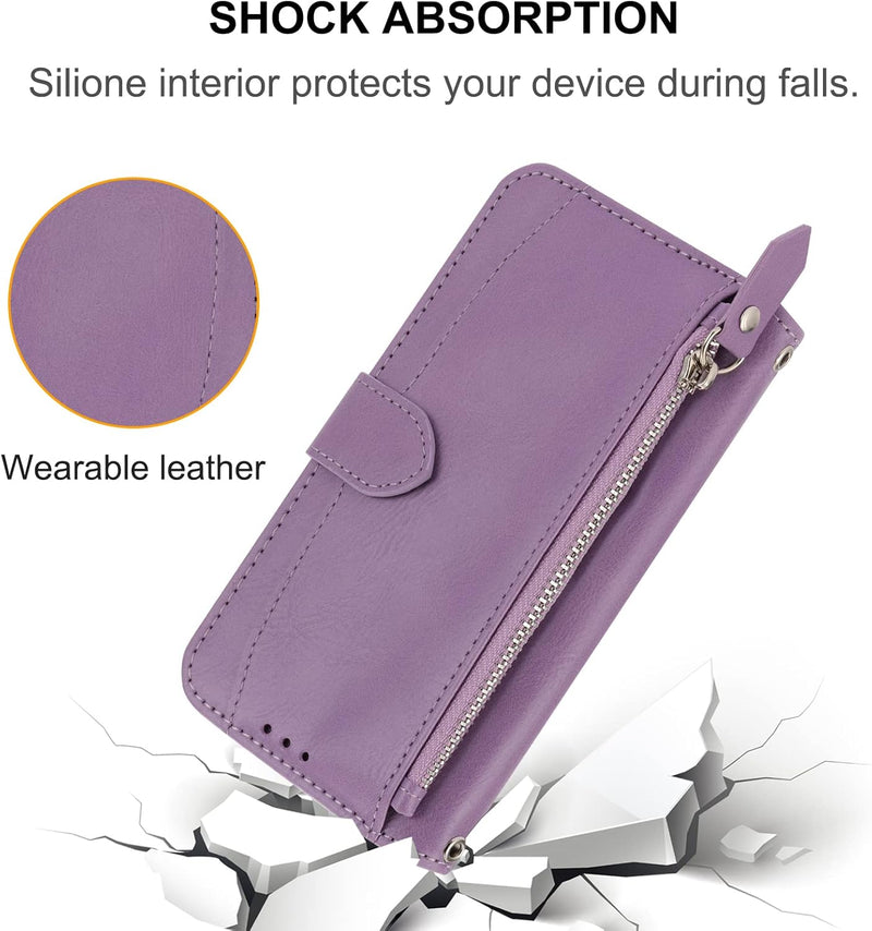 Pixel 9 Pro Case Wallet with Card Holder Zipper Pouch Flip Phone Case Compatible Purple - Gorilla Cases