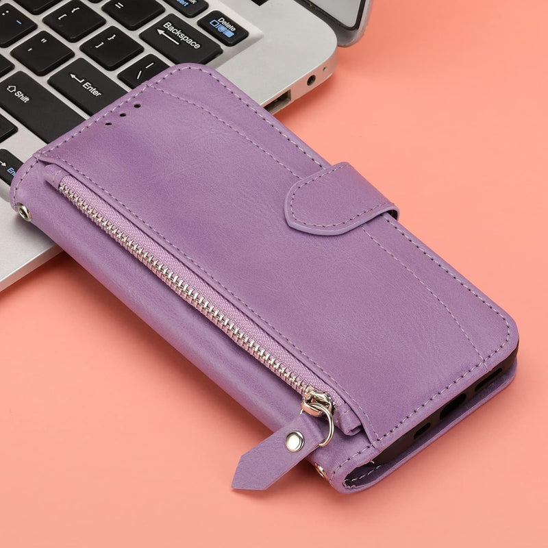 Pixel 9 Pro Case Wallet with Card Holder Zipper Pouch Flip Phone Case Compatible Purple - Gorilla Cases