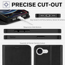 RFID blocking black wallet case for the 2025 Apple iPhone 16E in PU leather with a built in kickstand and card holder