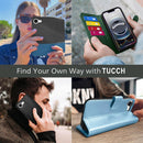 RFID blocking black wallet case for the 2025 Apple iPhone 16E in PU leather with a built in kickstand and card holder