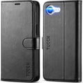 RFID blocking black wallet case for the 2025 Apple iPhone 16E in PU leather with a built in kickstand and card holder
