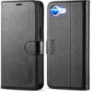 RFID blocking black wallet case for the 2025 Apple iPhone 16E in PU leather with a built in kickstand and card holder