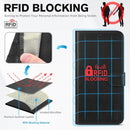 RFID blocking black wallet case for the 2025 Apple iPhone 16E in PU leather with a built in kickstand and card holder