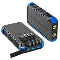 PSOOO M2 Solar Power Bank 20000mAh Rated, 8 Outputs, 4 Built-In Cables, Wireless Charging, Dual LED Flashlight