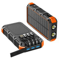 PSOOO M2 Solar Power Bank 20000mAh Rated, 8 Outputs, 4 Built-In Cables, Wireless Charging, Dual LED Flashlight