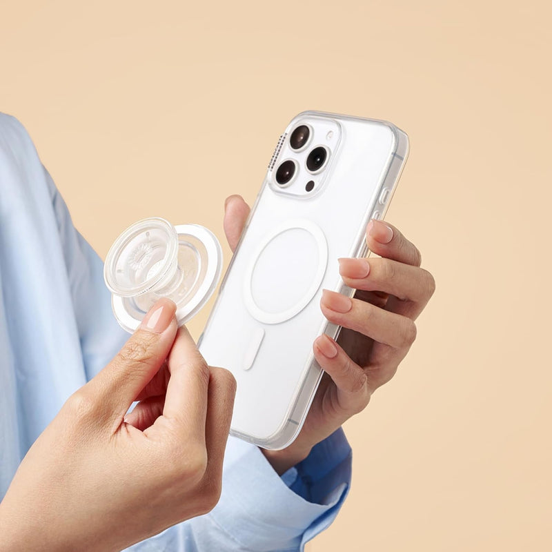 round Phone Grip Compatible with Magsafe, Adapter Ring Included, Phone Holder, Wireless Charging Compatible - Clear