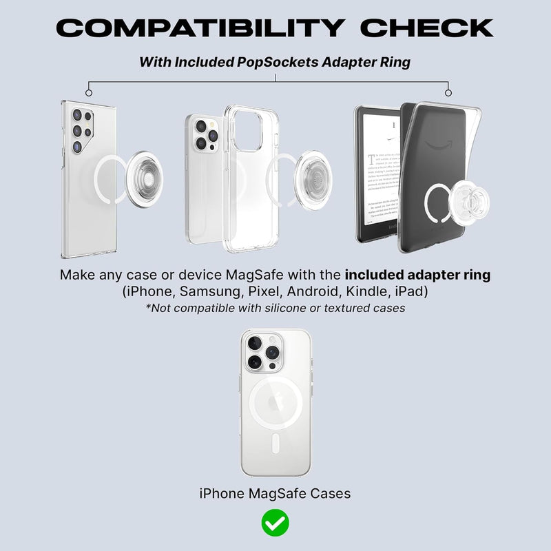 round Phone Grip Compatible with Magsafe, Adapter Ring Included, Phone Holder, Wireless Charging Compatible - Clear