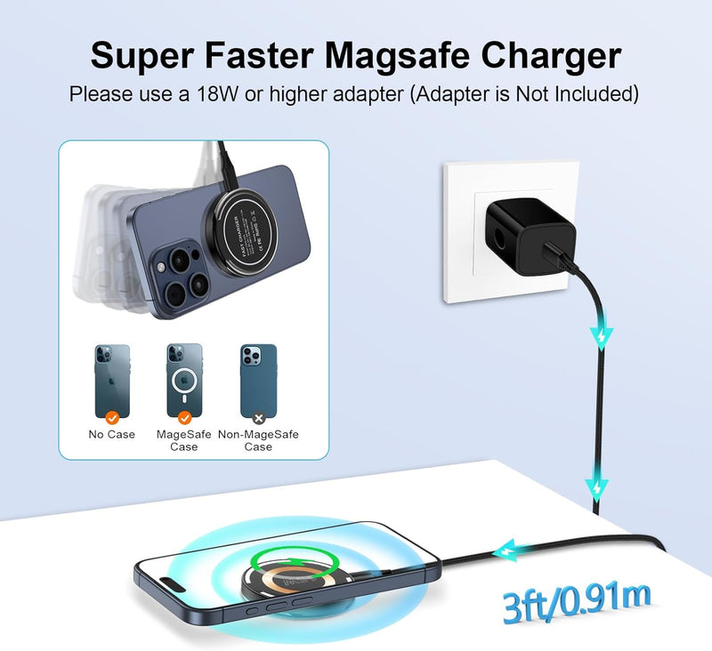 Samsung 15W Magnetic Wireless Charger Fast Charging Pad Mag - Safe Wireless Charging Station S24 Ultra S23 S22 S21 Z Fold5, iPhone 15 14 13 12,Pixel 8a 8 Pro 7a 6 Pro - Gorilla Cases