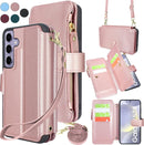 Samsung Galaxy S24 5G Case Wallet Cash Coin Zipper Pocket Long Shoulder