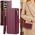 Samsung Galaxy S24+ Plus Wallet Case Card Holder Credit Card Slots Wine Red