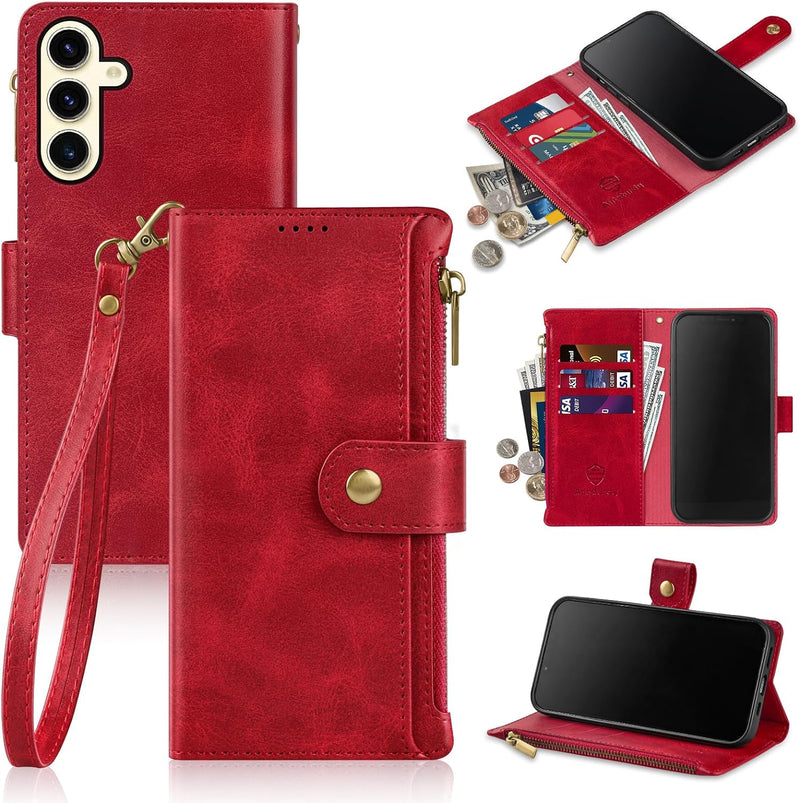 Samsung Galaxy S24+ Plus Wallet Case Card Holder Credit Card Slots Wine Red - Gorilla Cases