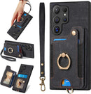 Samsung Galaxy S24 Ring Stand RFID - Blocking Wrist Strap Protective Flip Cases