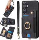 Samsung Galaxy S24 Ring Stand RFID - Blocking Wrist Strap Protective Flip Cases