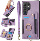 Samsung Galaxy S24 Ring Stand RFID - Blocking Wrist Strap Protective Flip Cases