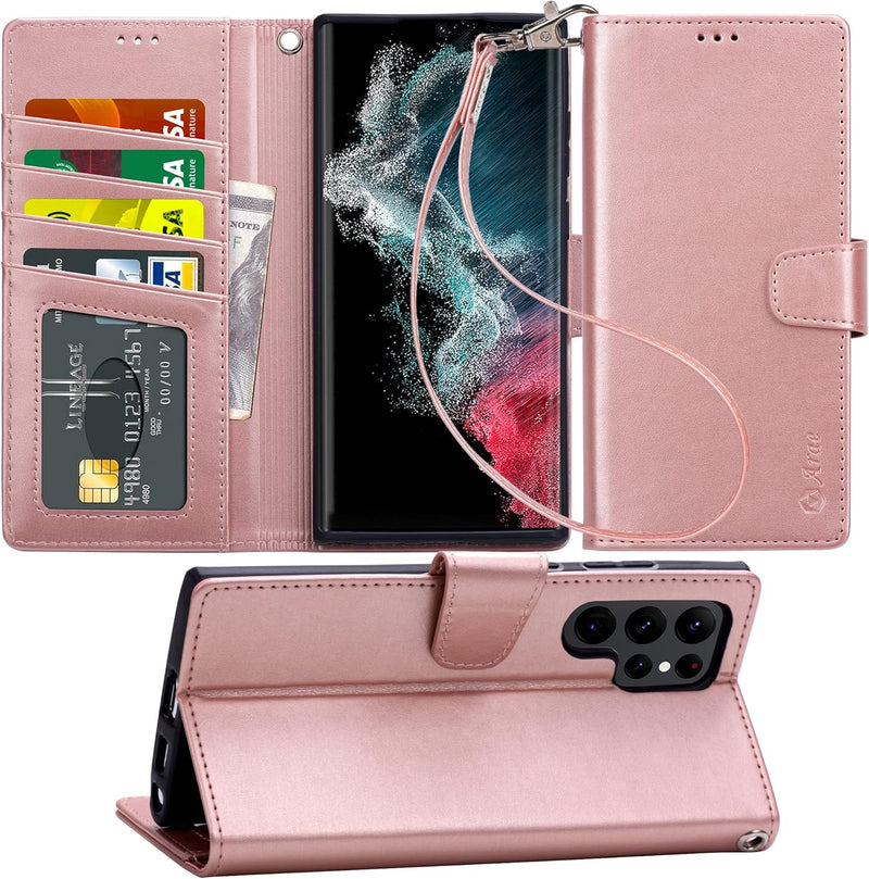 Samsung Galaxy S24 Ultra 5G Wallet Kickstand Wristlet Strap Rose Gold - Gorilla Cases