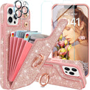 Samsung Galaxy S24 Ultra Wallet Glitter 5 Card Holder 360°Rotation Ring Stand Shockproof Cover