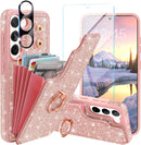 Samsung Galaxy S24 Ultra Wallet Glitter 5 Card Holder 360°Rotation Ring Stand Shockproof Cover
