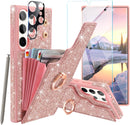 Samsung Galaxy S24 Ultra Wallet Glitter 5 Card Holder 360°Rotation Ring Stand Shockproof Cover