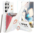 Samsung Galaxy S24 Ultra Wallet Glitter 5 Card Holder 360°Rotation Ring Stand Shockproof Cover