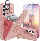Samsung Galaxy S24 Ultra Wallet Glitter 5 Card Holder 360°Rotation Ring Stand Shockproof Cover