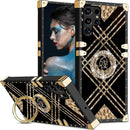 Samsung Galaxy S25 Plus Elegant Metal Corners & Ring Kickstand Case