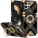 Samsung Galaxy S25 Plus Elegant Metal Corners & Ring Kickstand Case