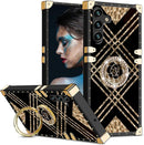 Samsung Galaxy S25 Plus Elegant Metal Corners & Ring Kickstand Case