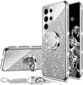 Glitter case for Samsung Galaxy S25 Ultra shockproof rotating ring kickstand bling wireless charging cover