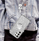 Glitter case for Samsung Galaxy S25 Ultra shockproof rotating ring kickstand bling wireless charging cover