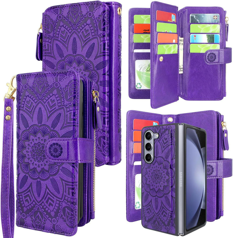 Samsung Galaxy Z Fold 5 5G Z Fold 5 Cash Coin Zipper Pocket 12 Card Slots Holder - Gorilla Cases