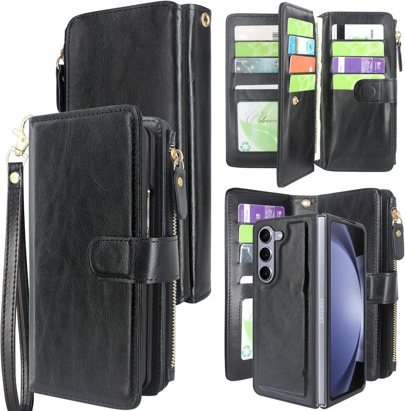 Samsung Galaxy Z Fold 5 5G Z Fold 5 Cash Coin Zipper Pocket 12 Card Slots Holder - Gorilla Cases