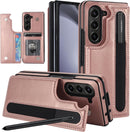 Samsung Galaxy Z Fold 5 Wallet Case S Pen Holder Crossbody Lanyard Strap Wrist Stylish Protective Cover