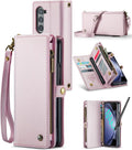 Samsung Galaxy Z Fold 5 Wallet S Pen Holder PU Leather Strap Wristlet Flip Magnetic Closure Card Holder
