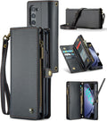 Samsung Galaxy Z Fold 5 Wallet S Pen Holder PU Leather Strap Wristlet Flip Magnetic Closure Card Holder