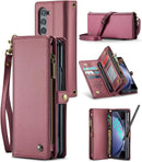 Samsung Galaxy Z Fold 5 Wallet S Pen Holder PU Leather Strap Wristlet Flip Magnetic Closure Card Holder