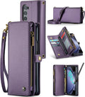 Samsung Galaxy Z Fold 5 Wallet S Pen Holder PU Leather Strap Wristlet Flip Magnetic Closure Card Holder