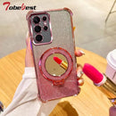 Shockproof Plating Case for Samsung Galaxy S26 S25 Edge Ultra plus Mirror Magnetic Holder Cover